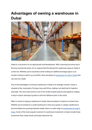 Advantages of owning a warehouse in Dubai