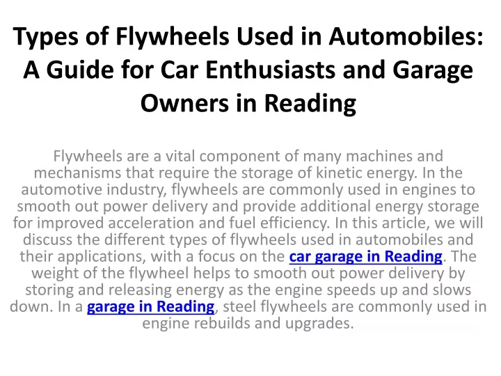 types of flywheels used in automobiles a guide for car enthusiasts and garage owners in reading