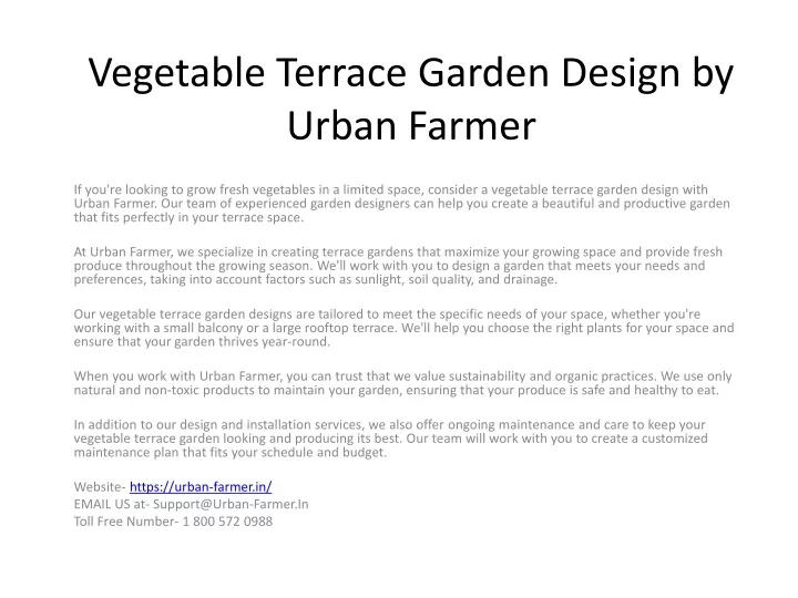 vegetable terrace garden design by urban farmer