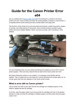 Guide for the Canon Printer Error e04