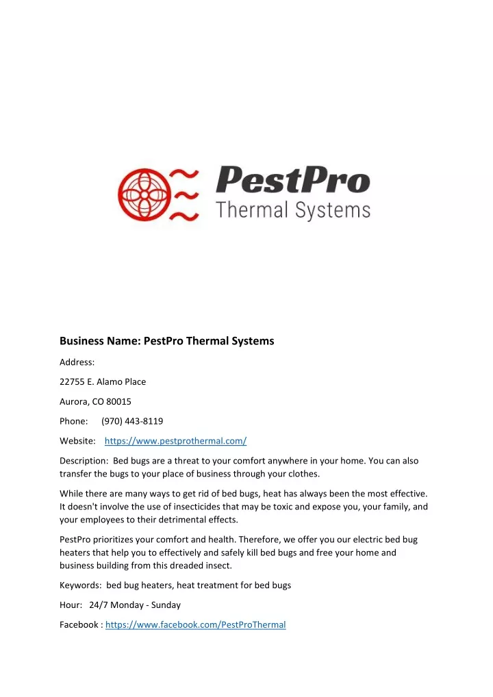 business name pestpro thermal systems