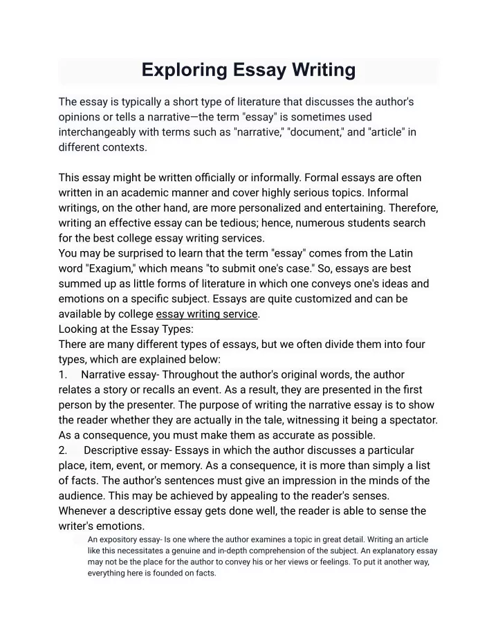 exploring essay writing