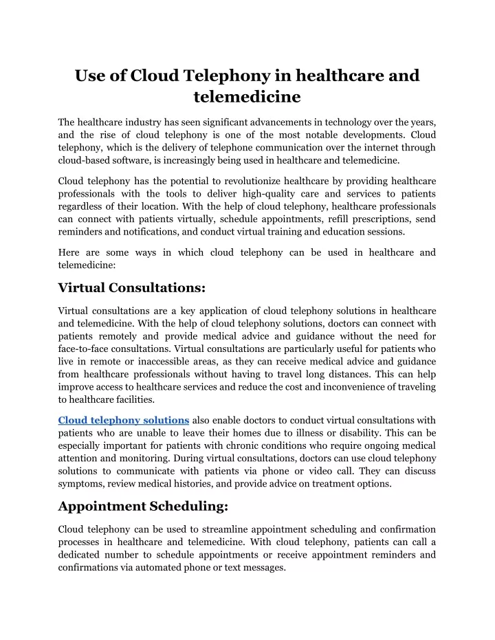 use of cloud telephony in healthcare
