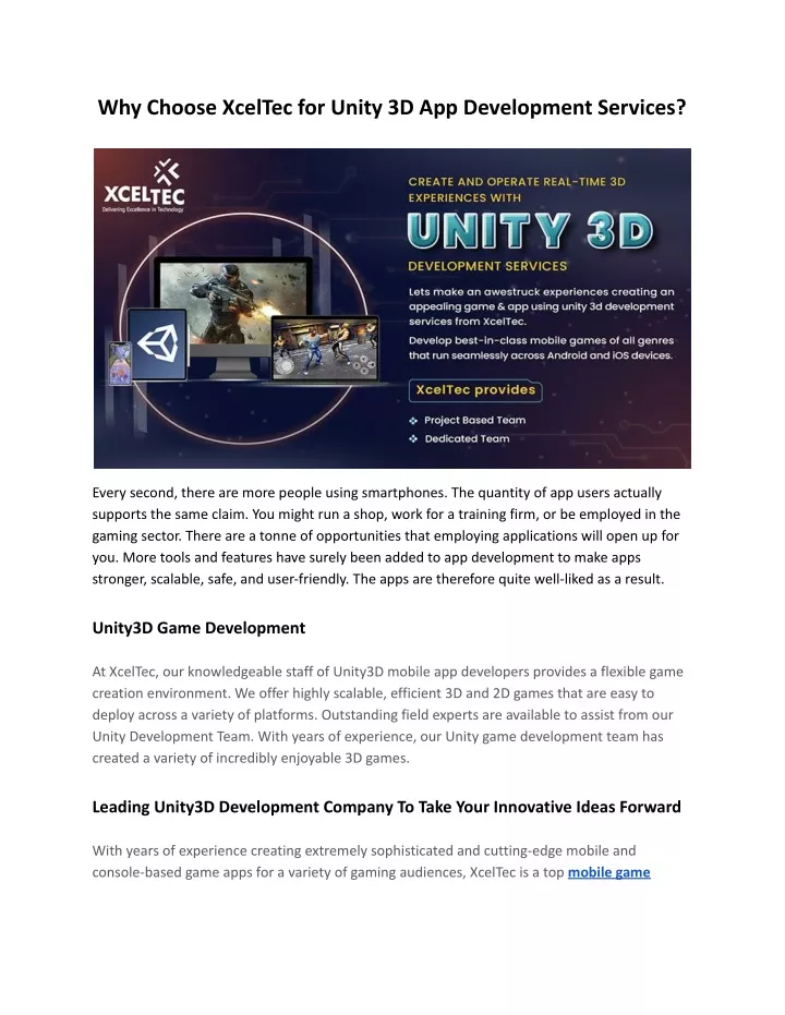 why choose xceltec for unity 3d app development