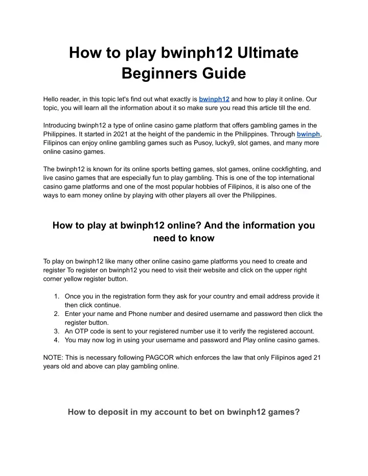 how to play bwinph12 ultimate beginners guide