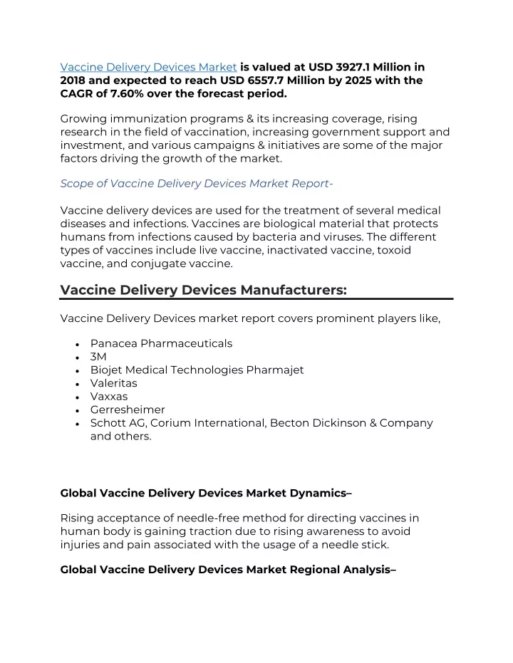 vaccine delivery devices market is valued