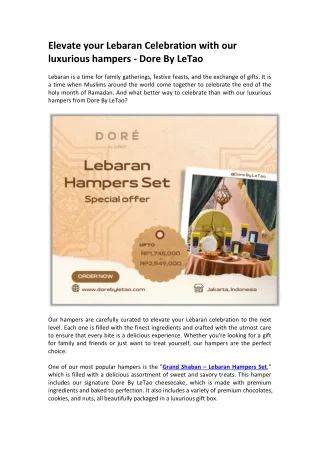 Elevate your Lebaran Celebration with our luxurious hampers - Dore By LeTao