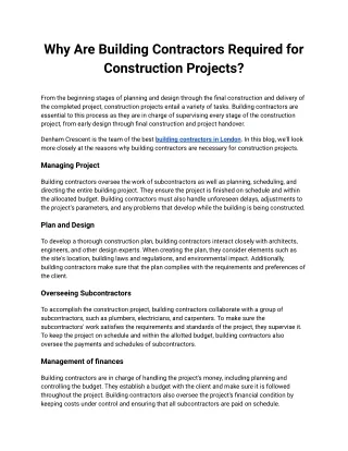 Why Are Building Contractors Required for Construction Projects