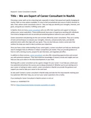We are Expert of Career Consultant In Nashik