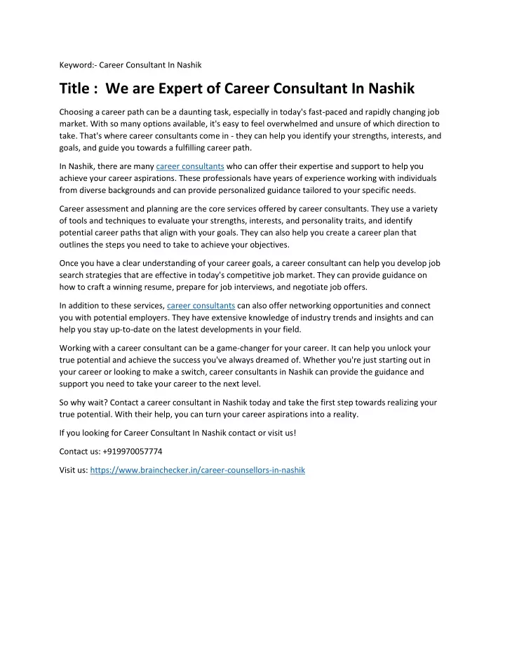 keyword career consultant in nashik