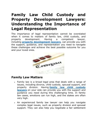 Family Law Child Custody and Property Development Lawyers Understanding the Importance of Legal Representation