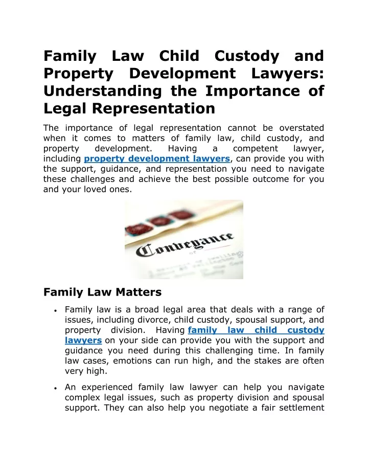 family law child custody and property development