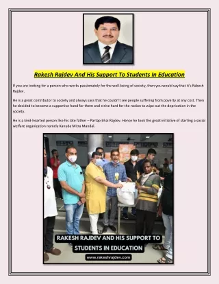 Rakesh Rajdev And His Support To Students In Education
