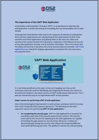 The importance of the VAPT Web Application