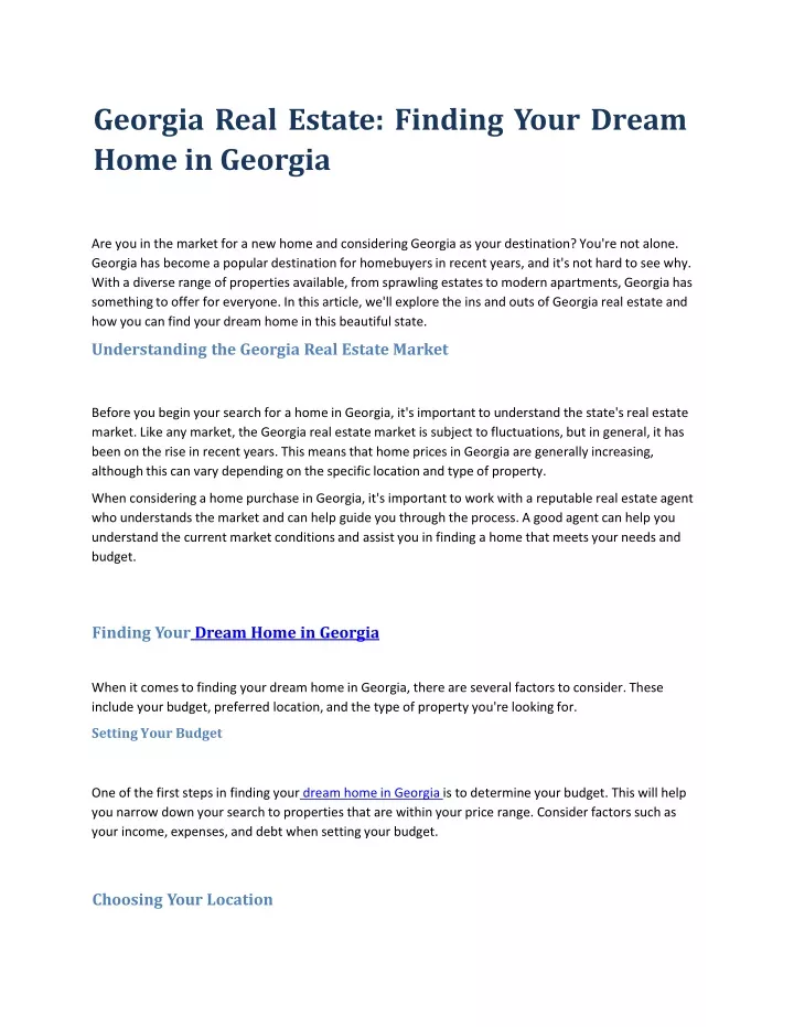 georgia real estate finding your dream home