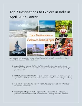 Top 7 Destinations to Explore in India in April