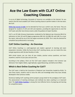 Ace the Law Exam with CLAT Online Coaching Classes