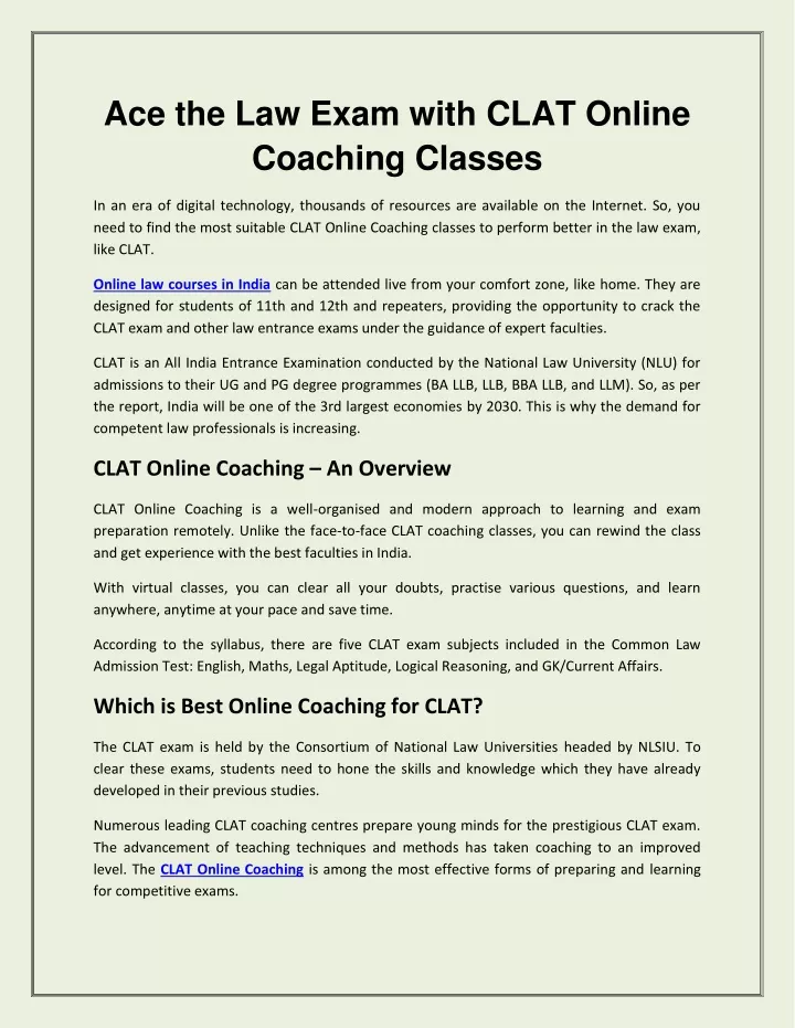 ace the law exam with clat online coaching classes