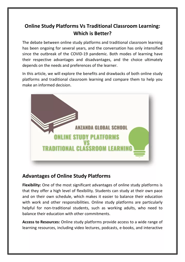online study platforms vs traditional classroom