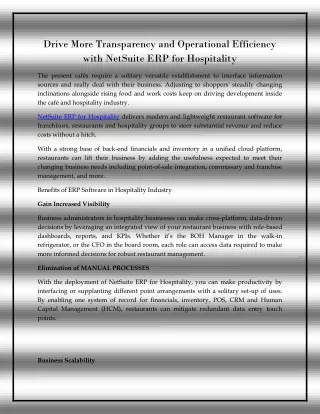 Drive More Transparency and Operational Efficiency with NetSuite ERP for Hospitality