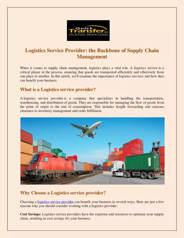 logistics service provider the backbone of supply