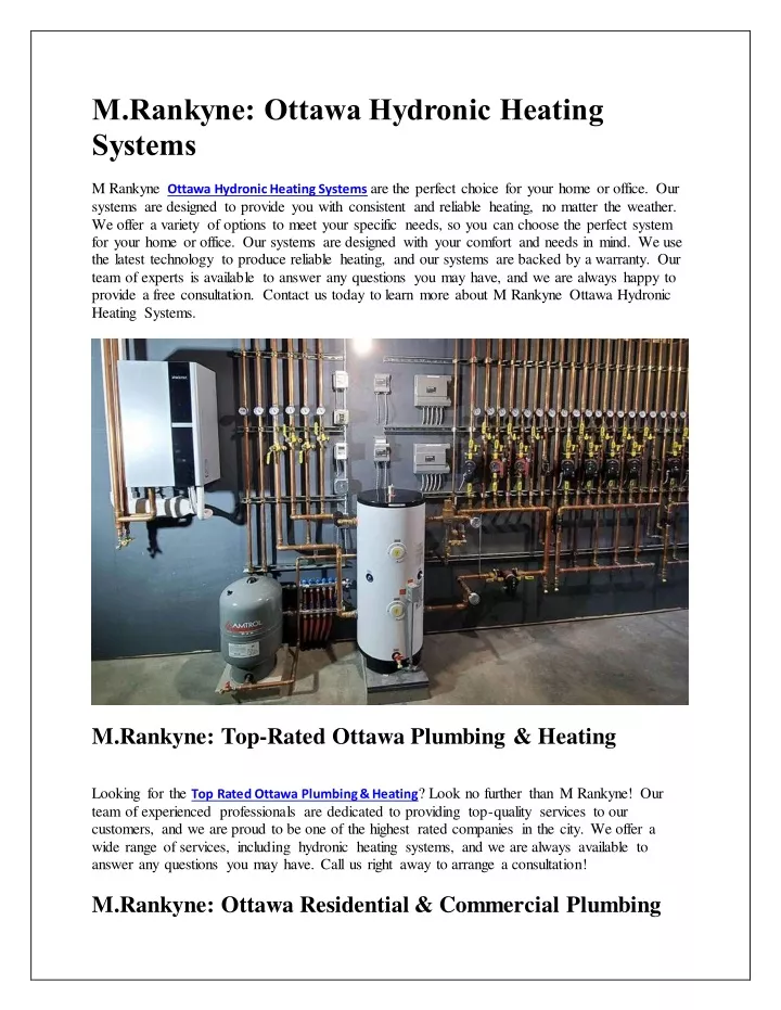 m rankyne ottawa hydronic heating systems