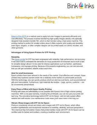 Advantages of Using Epson Printers for DTF Printing