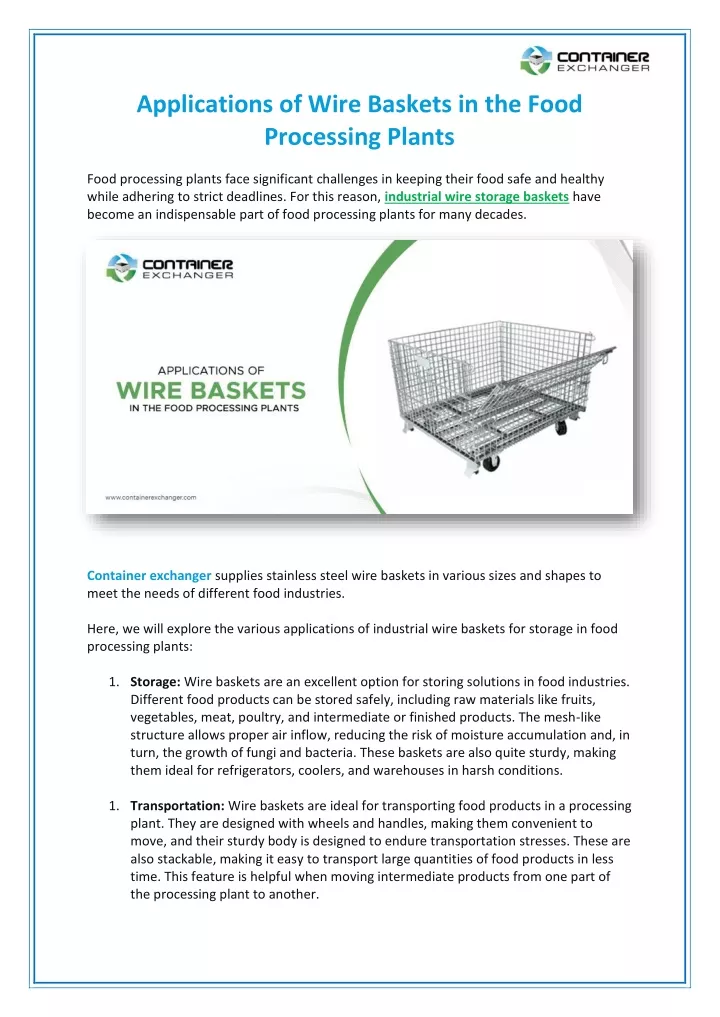 applications of wire baskets in the food