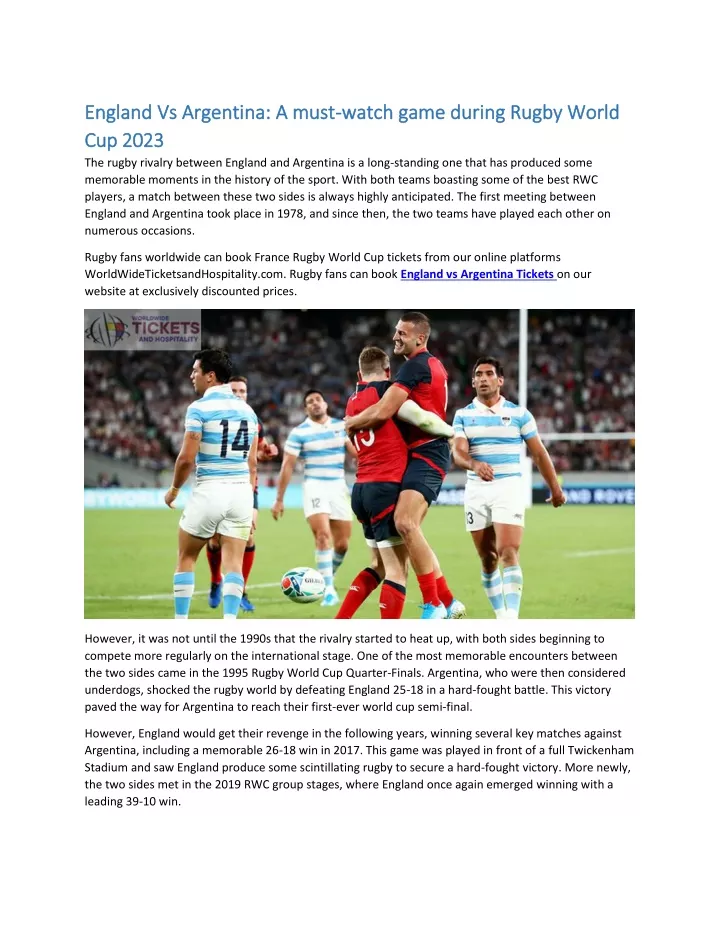 PPT England Vs Argentina A mustwatch game during Rugby World Cup