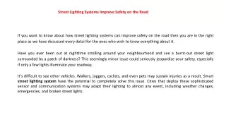 Street Lighting Systems Improve Safety on the Road