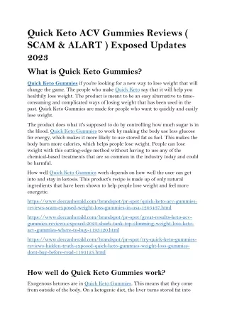 Quick Keto ACV Gummies Reviews ( SCAM & ALART ) Exposed Updates 2023