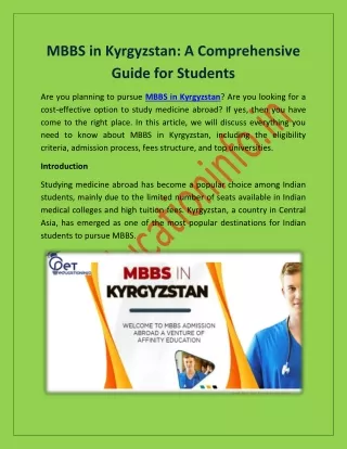 MBBS in Kyrgyzstan: A Comprehensive Guide for Students