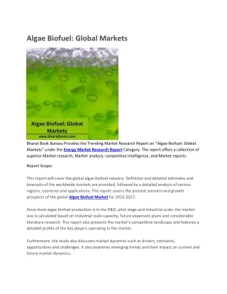 algae biofuel global markets