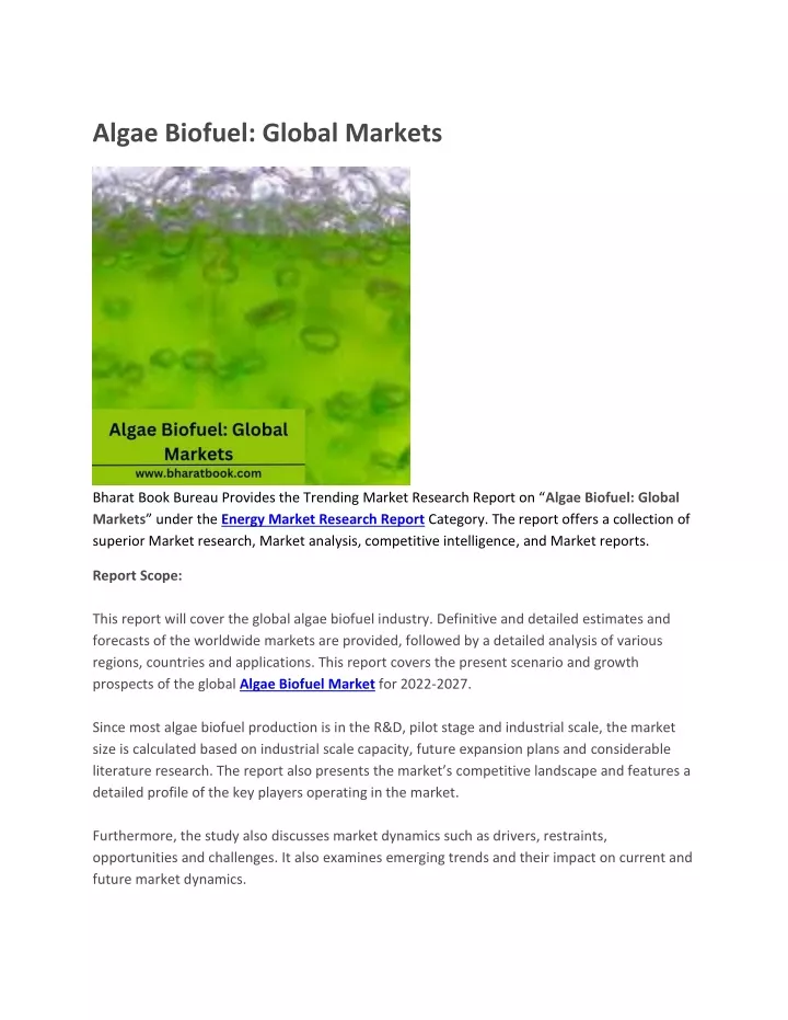 algae biofuel global markets