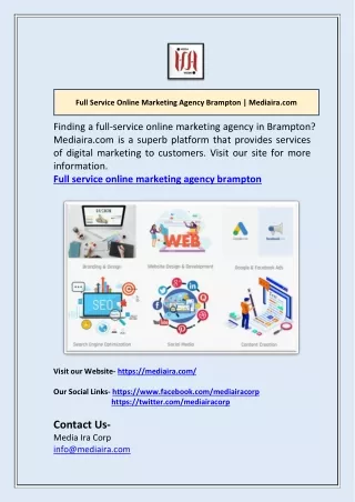 Full Service Online Marketing Agency Brampton | Mediaira.com