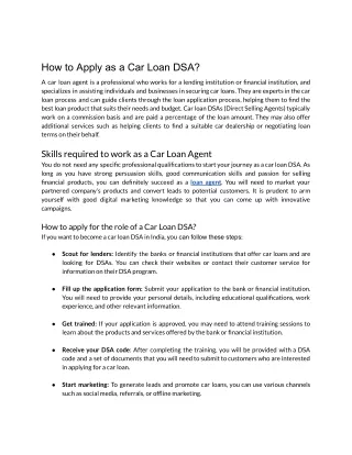 How to apply as a car loan DSA?