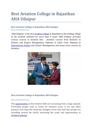 Best Aviation College In Rajasthan