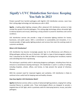 Signify's UVC Disinfection Services Keeping You Safe in 2023