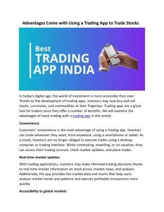 Advantages Come with Using a Trading App to Trade Stocks