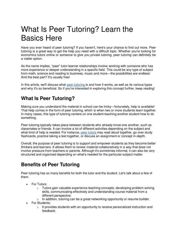 PPT - What Is Peer Tutoring PowerPoint Presentation, Free Download - ID ...