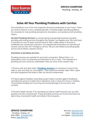 Solve All Your Plumbing Problems with Cerritos