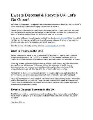 Ewaste Disposal & Recycle UK Let's Go Green!