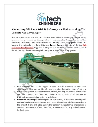 Maximizing Efficiency With Belt Conveyors: Understanding The Benefits And Advant