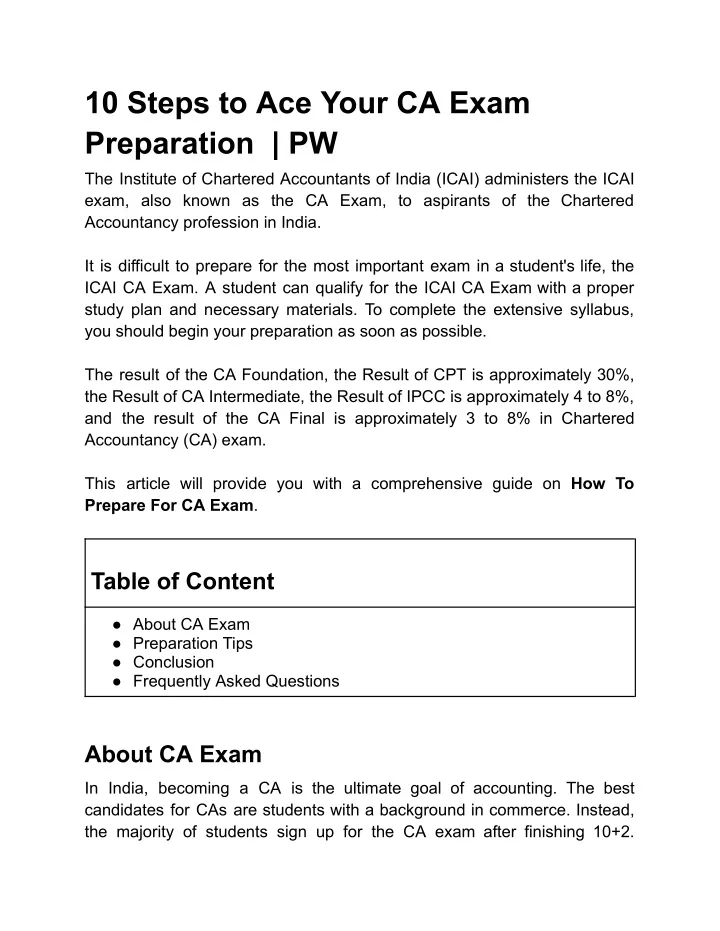 10 steps to ace your ca exam preparation pw