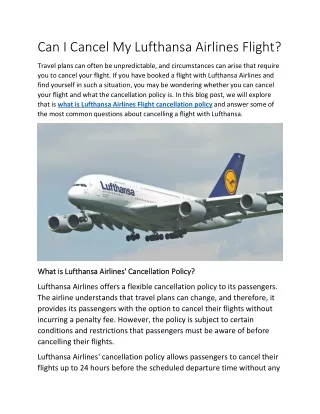 Can I Cancel My Lufthansa Airlines Flight