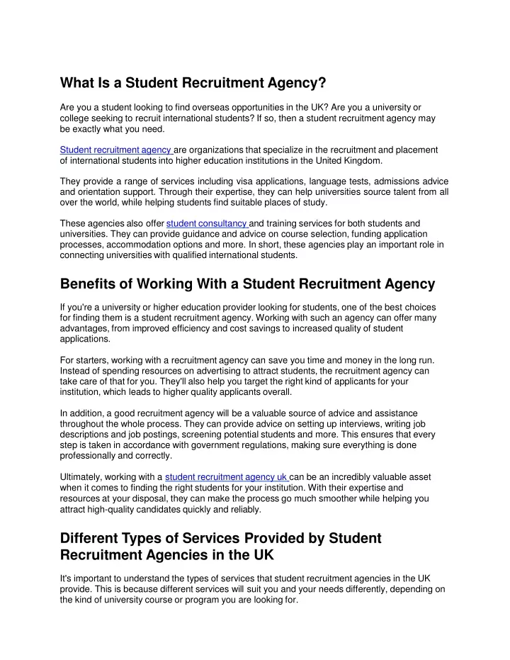 what is a student recruitment agency