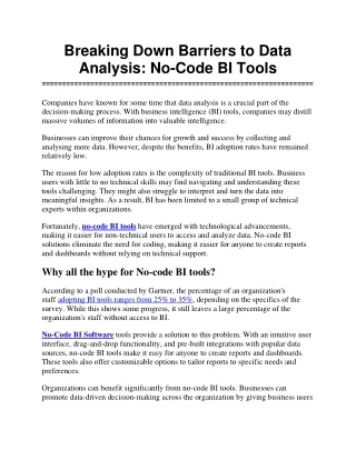 breaking down barriers to data analysis no code