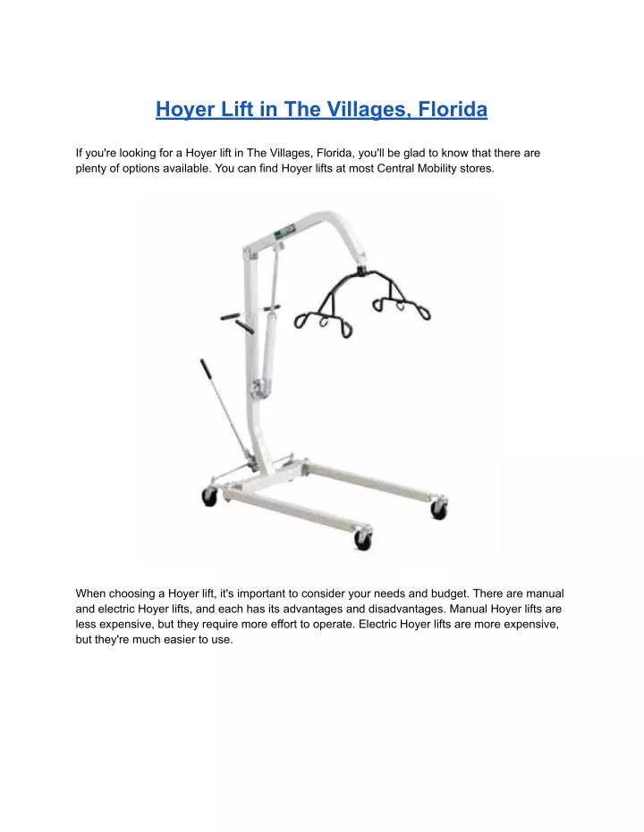 hoyer lift in the villages florida