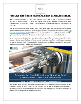 Ensure Easy Rust Removal from Stainless steel
