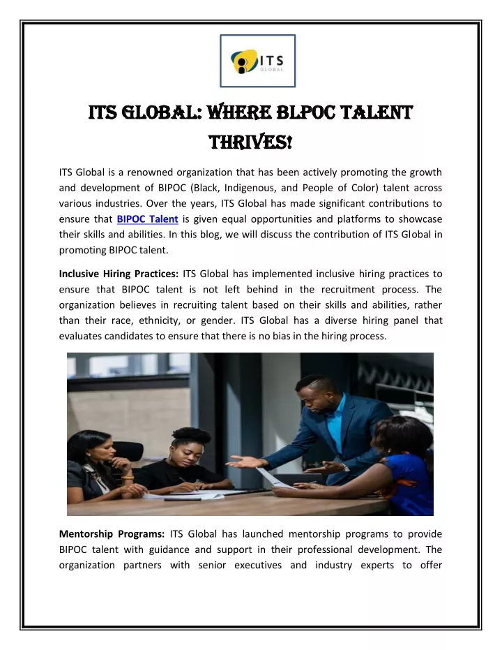 its glob its global where blpoc talent al where